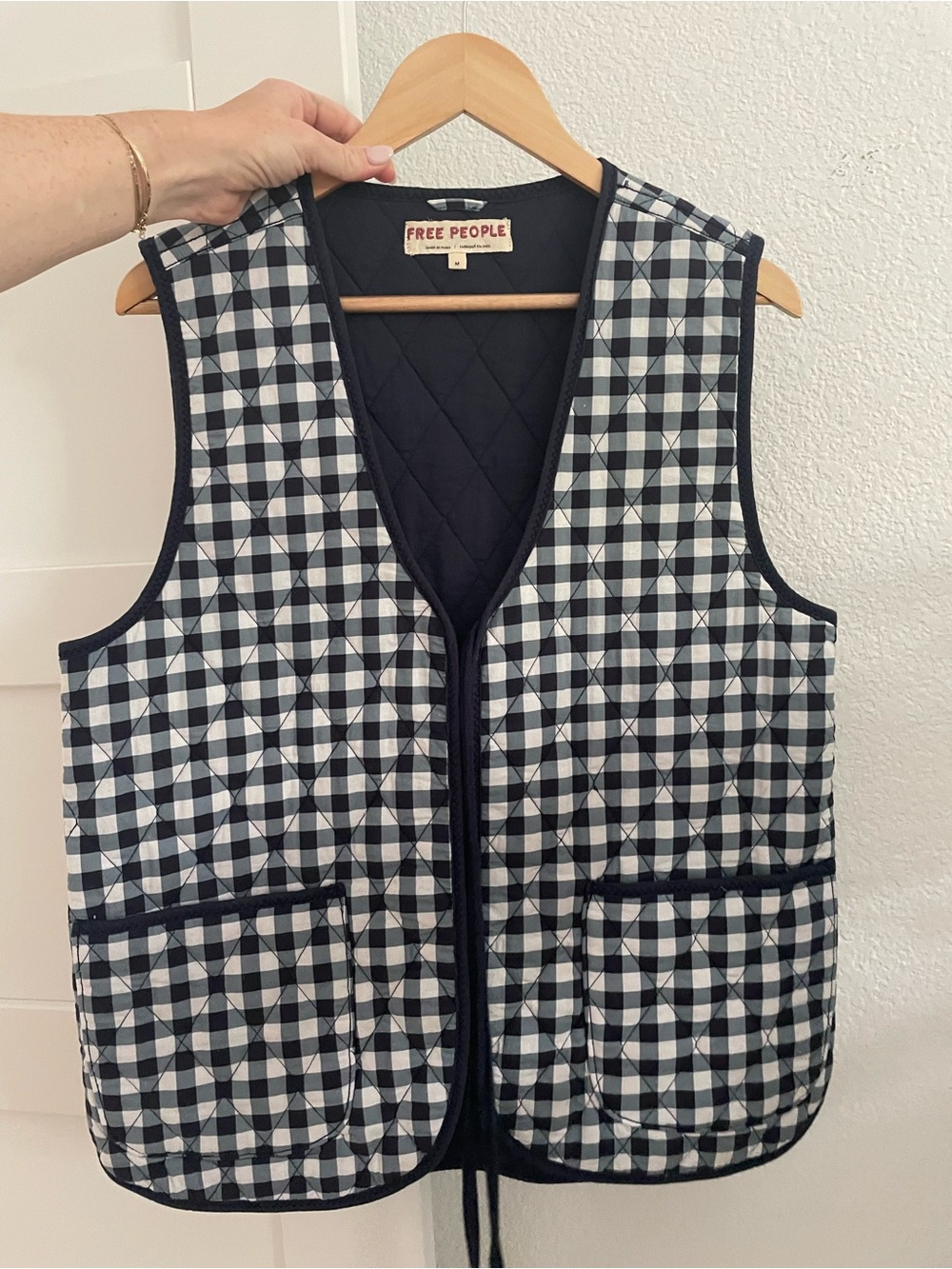 Free People Oversized Women's Black & White Gingham Quilted Vest Size M